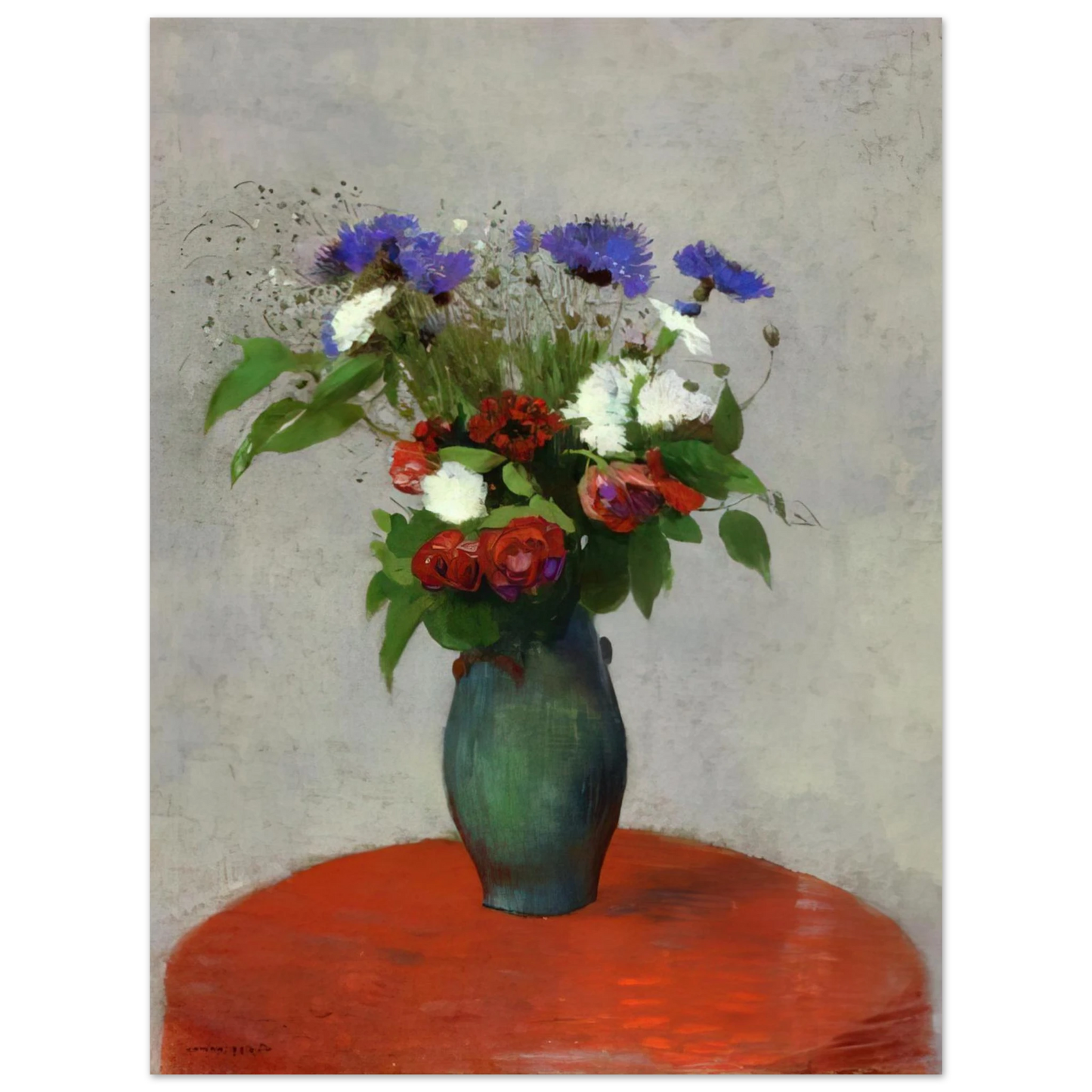 Odilon Redon - VASE OF FLOWERS ON A RED TABLECLOTH 75x100 cm / 30x40inches Fine Art Poster