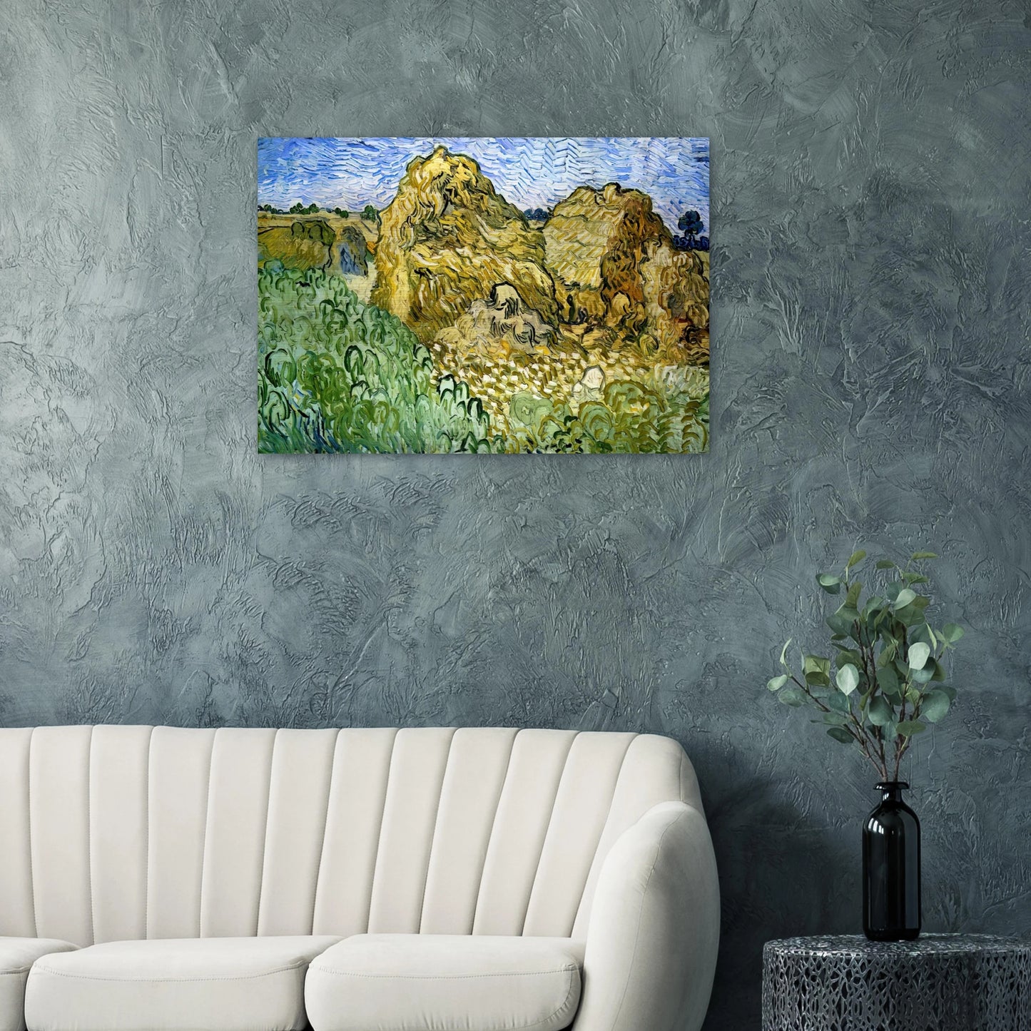 Field with Stacks of Wheat - Vincent van Gogh Brushed Aluminum Print - 70x100 cm / 28x40 inches | Vincent van Gogh Aluminum Print | Vincent van Gogh Prints