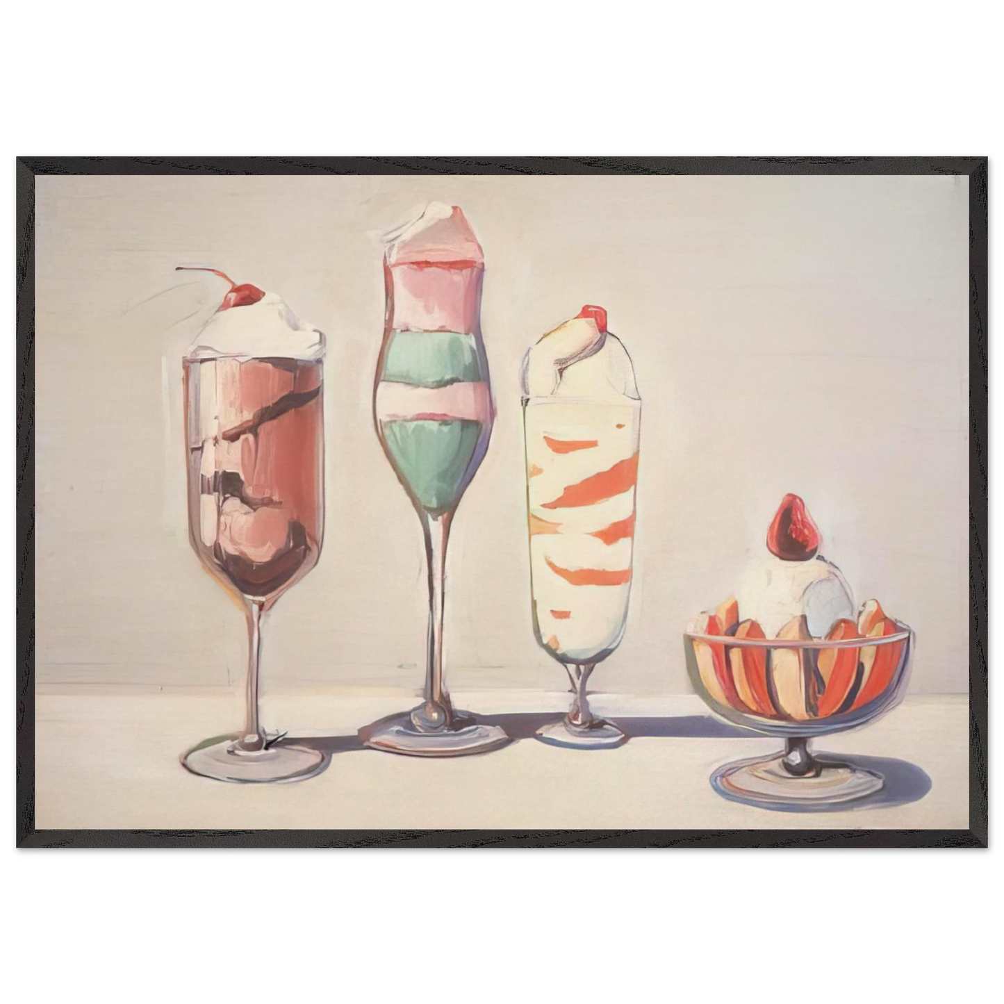 Four Sundaes - Pop Art - Wayne Thiebaud 70x100 cm / 28x40 inches Framed Art Print – Black Wooden Frame