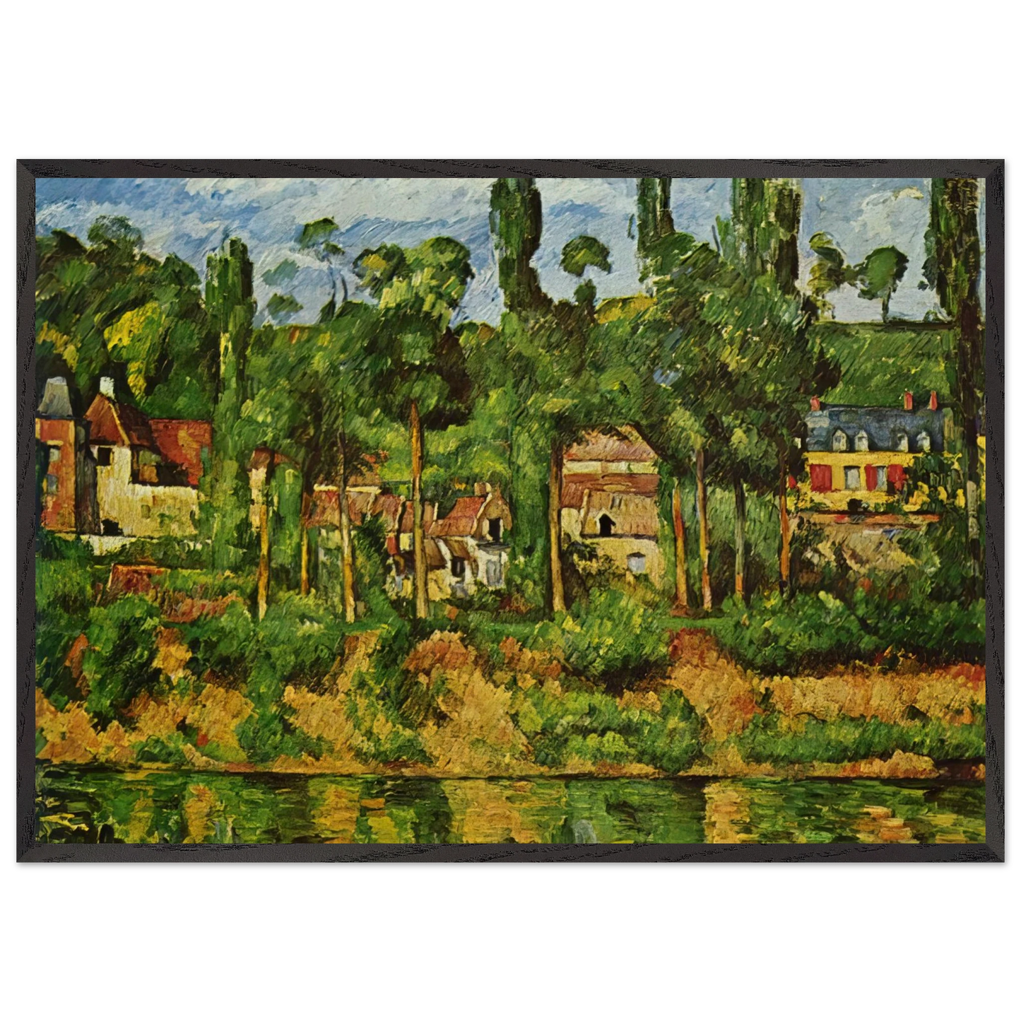 The Chateau de Medan - Paul Cezanne 70x100 cm / 28x40 inches Framed Art Print – Black Wooden Frame