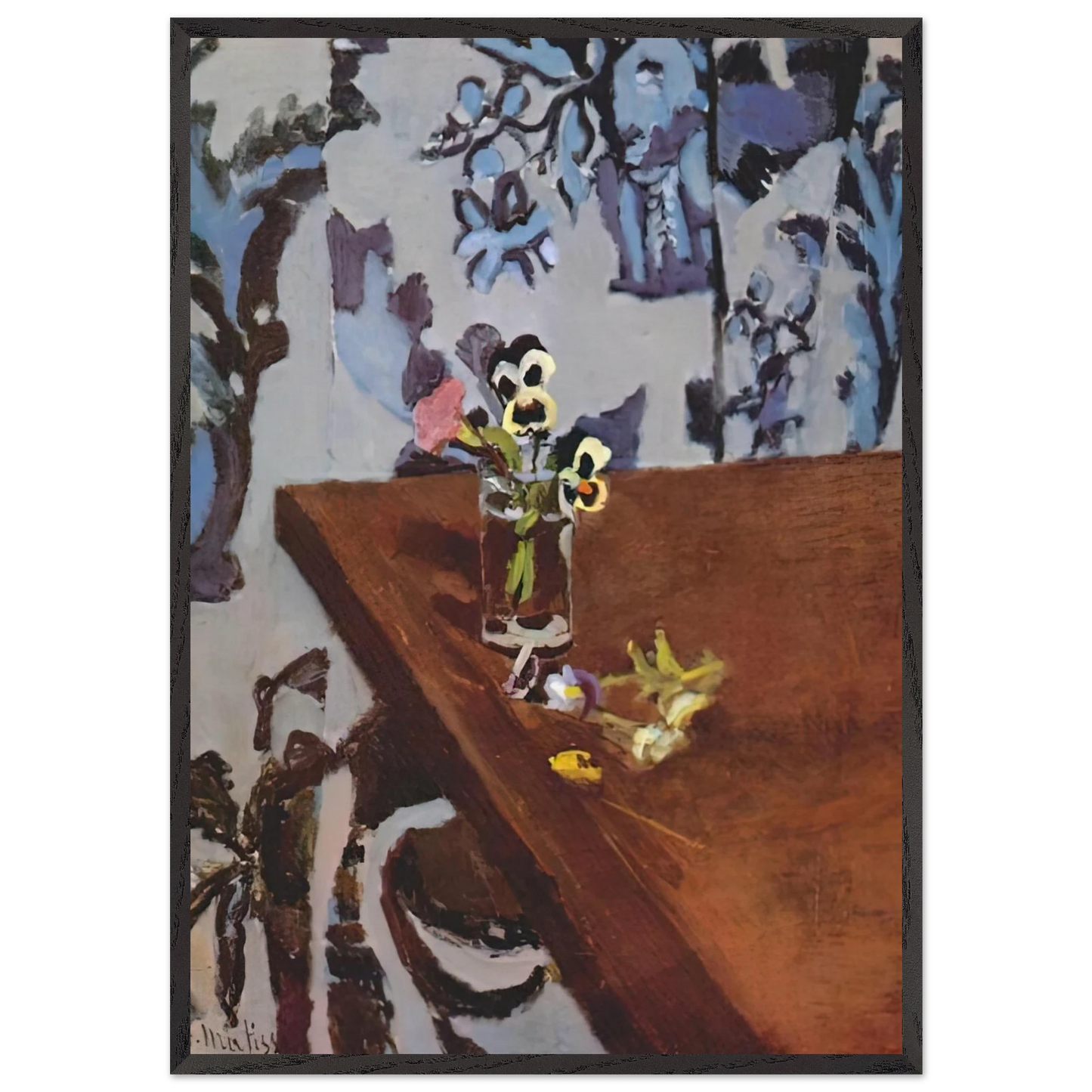 PANSIES ON A TABLE 1919 - Henri Matisse 70x100 cm / 28x40 inches Framed Art Print – Black Wooden Frame