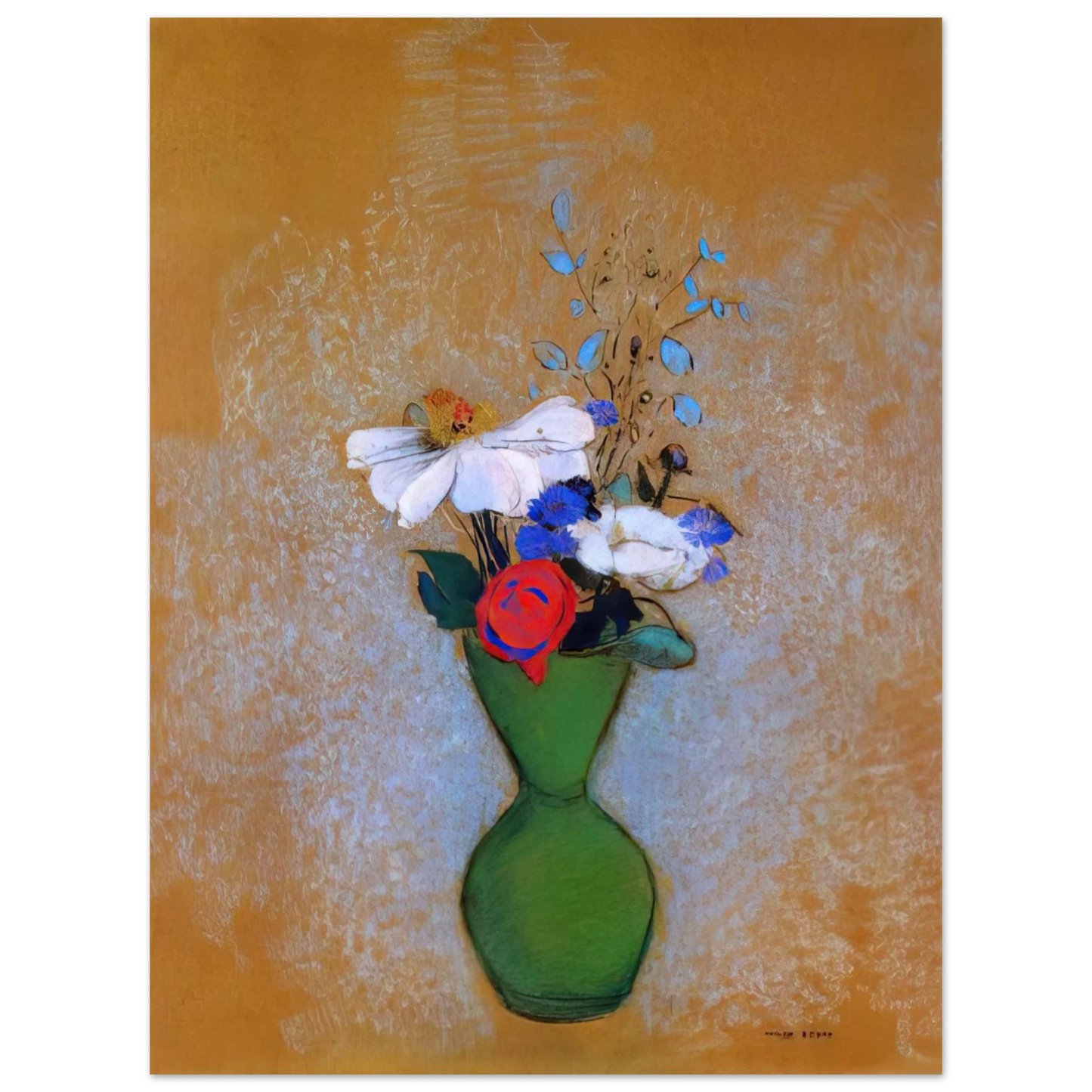 Odilon Redon - ROSE PEONY AND CORNFLOWERS IN A GREEN VASE 75x100 cm / 30x40inches Fine Art Poster