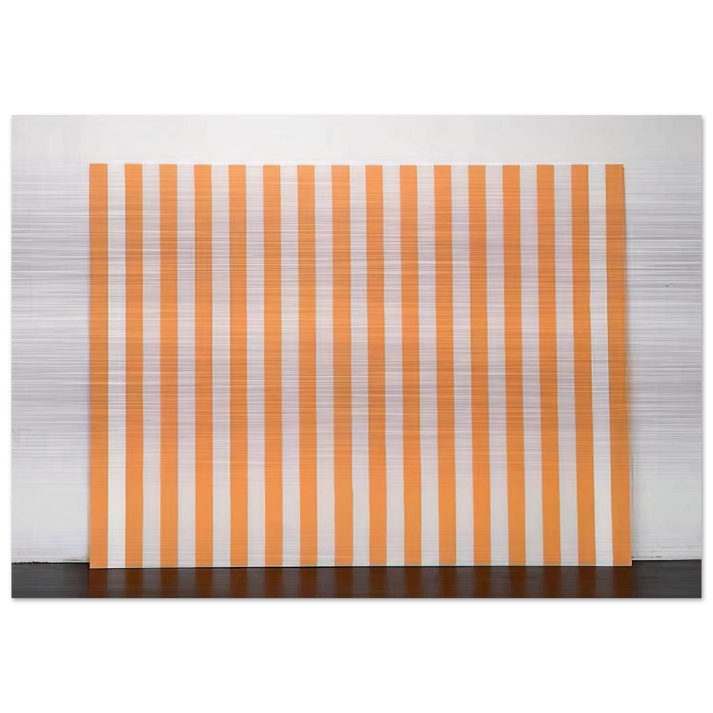 Peinture acrylique blanche sur tissu rayé blanc et orange - 1972 - Daniel Buren Brushed Aluminum Print - 70x100 cm / 28x40 inches | Daniel Buren Aluminum Print | Daniel Buren Prints