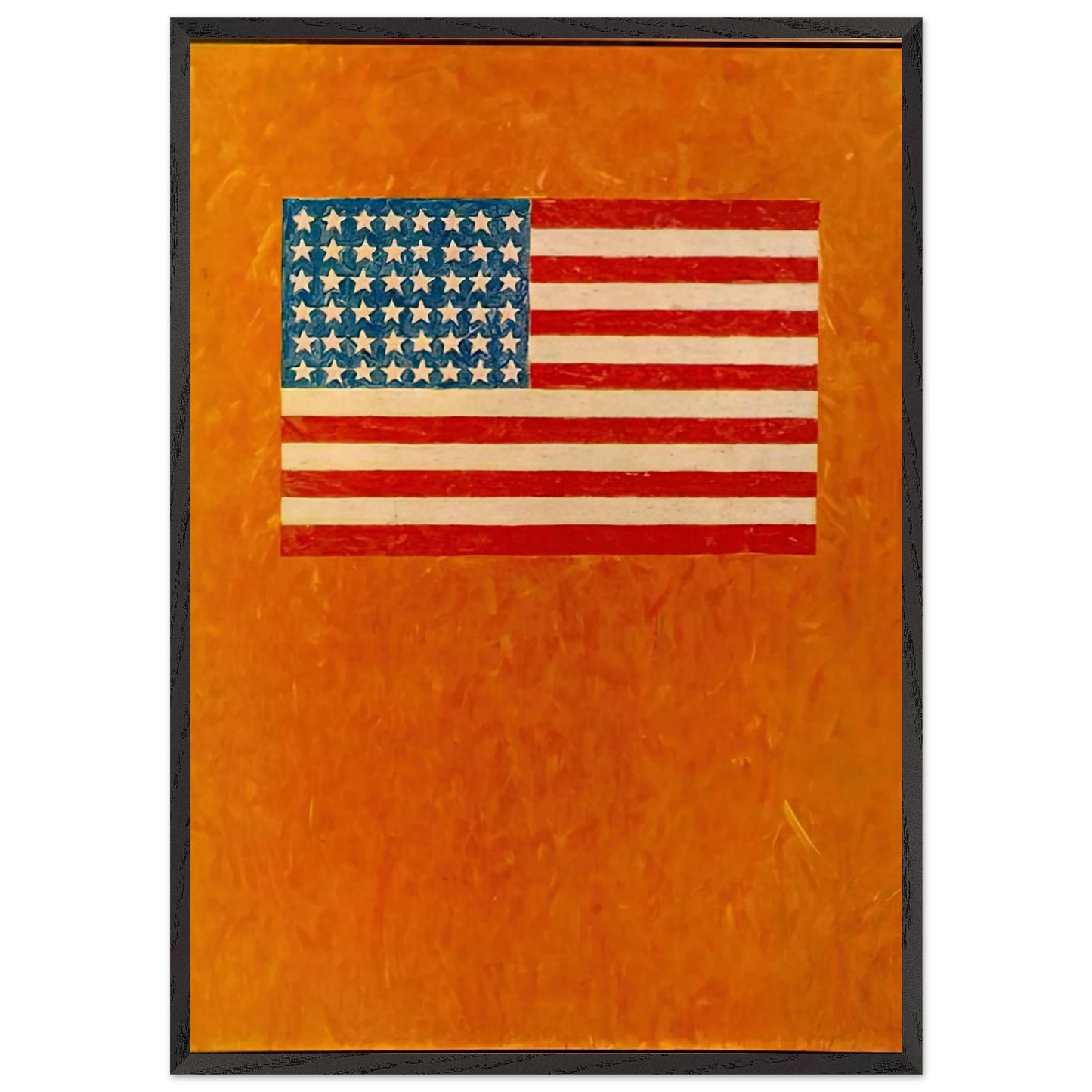 FLAG ON ORANGE FIELD 1957 - Jasper Johns 70x100 cm / 28x40 inches Framed Art Print – Black Wooden Frame