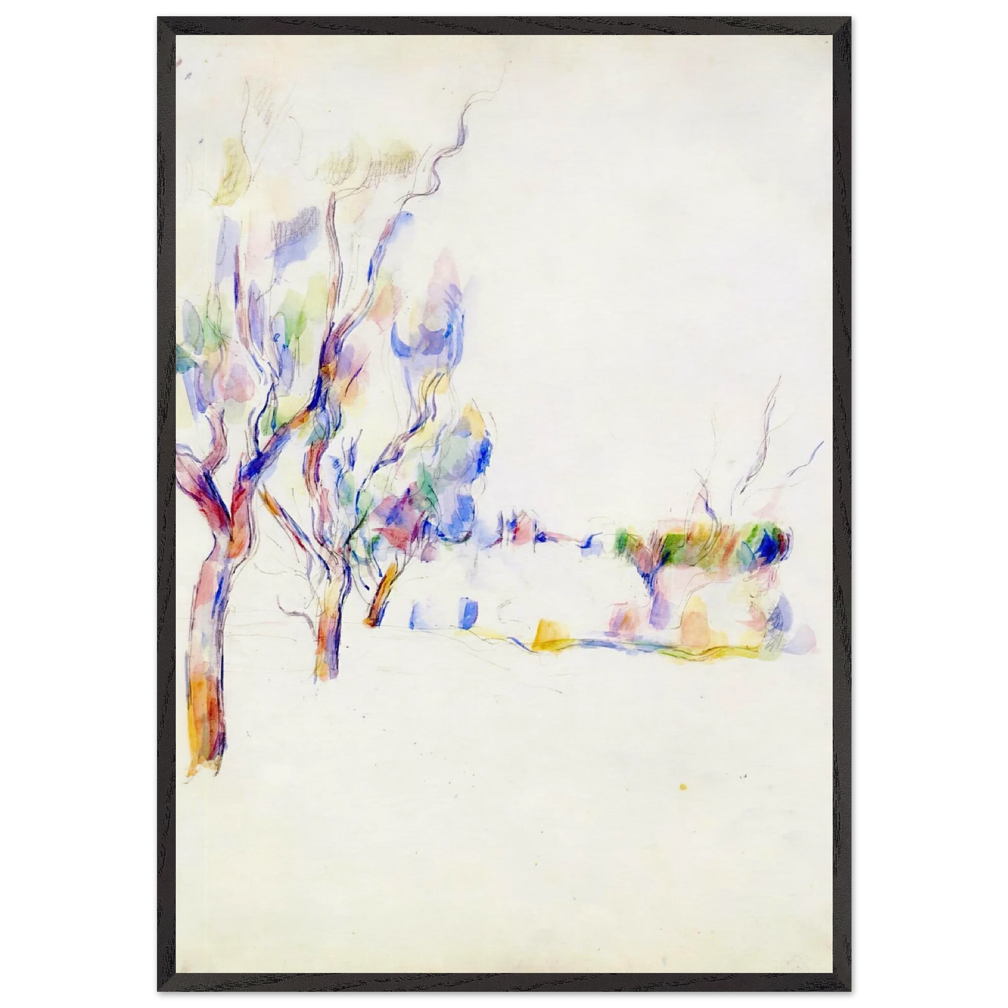 Almond Trees in Provence - Paul Cezanne 70x100 cm / 28x40 inches Framed Art Print – Black Wooden Frame