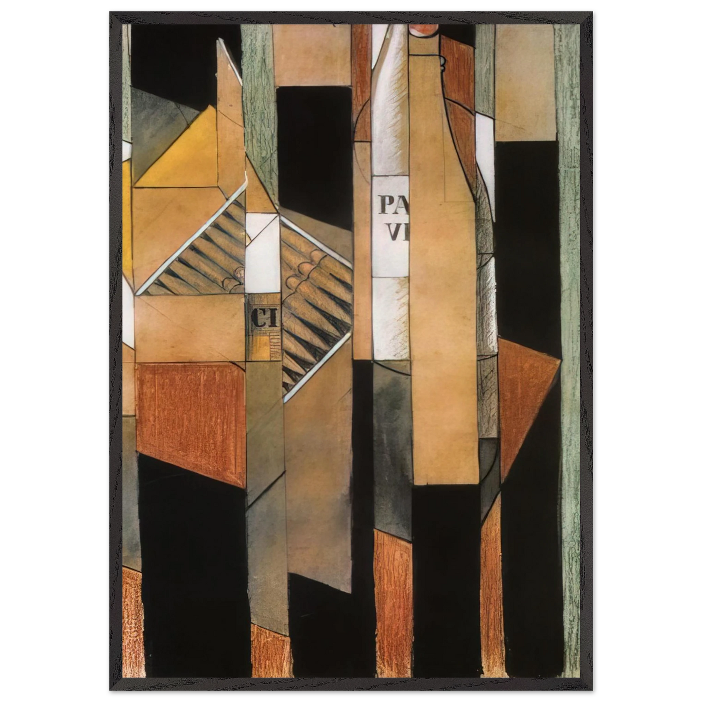 STILL LIFE WITH BOTTLE AND CIGARS 1912 - Juan Gris 70x100 cm / 28x40 inches Framed Art Print – Black Wooden Frame