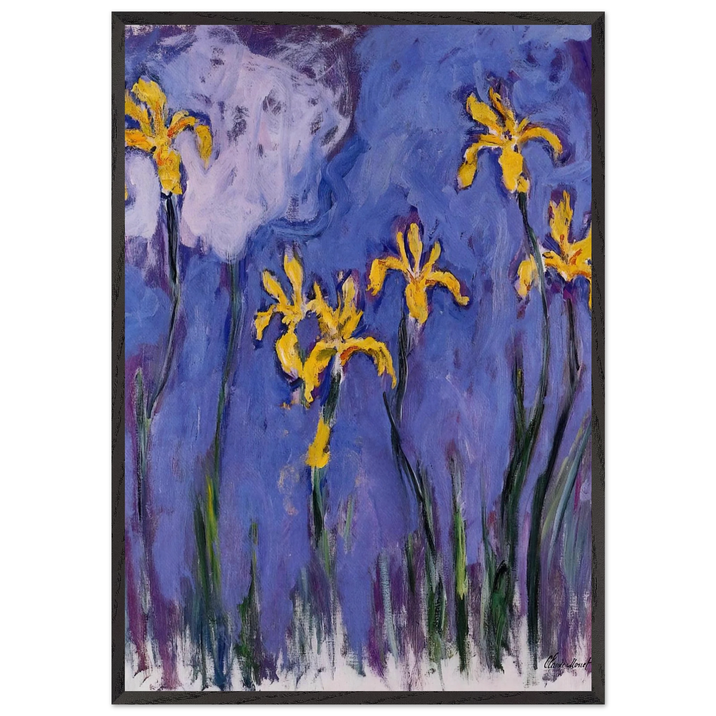 Yellow Irises with Pink Cloud - claude monet 70x100 cm / 28x40 inches Framed Art Print – Black Wooden Frame