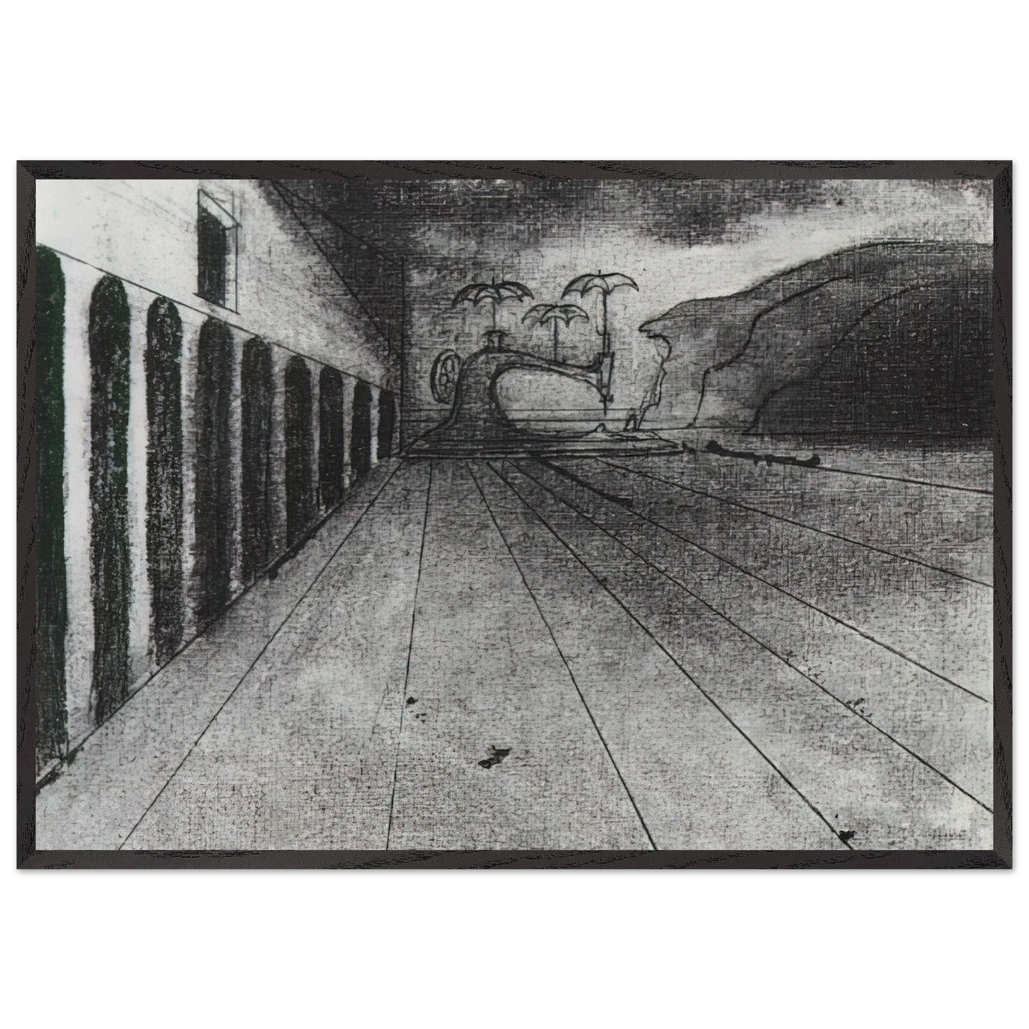 LANDSCAPE AFTER DE CHIRICO UNFINISHED - Salvador Dali 70x100 cm / 28x40 inches Framed Art Print – Black Wooden Frame
