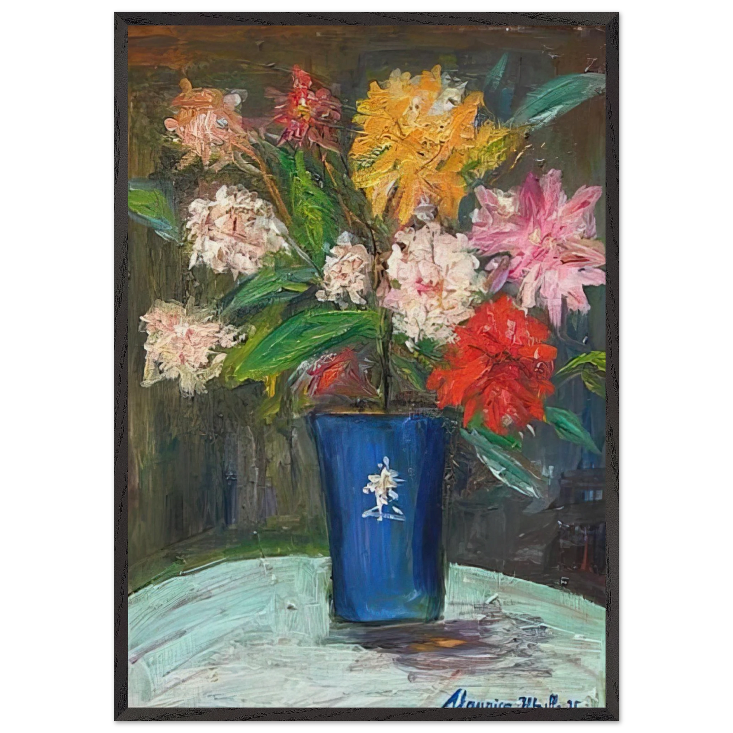 VASE WITH FLOWERS 1 - Maurice Utrillo 70x100 cm / 28x40 inches Framed Art Print – Black Wooden Frame