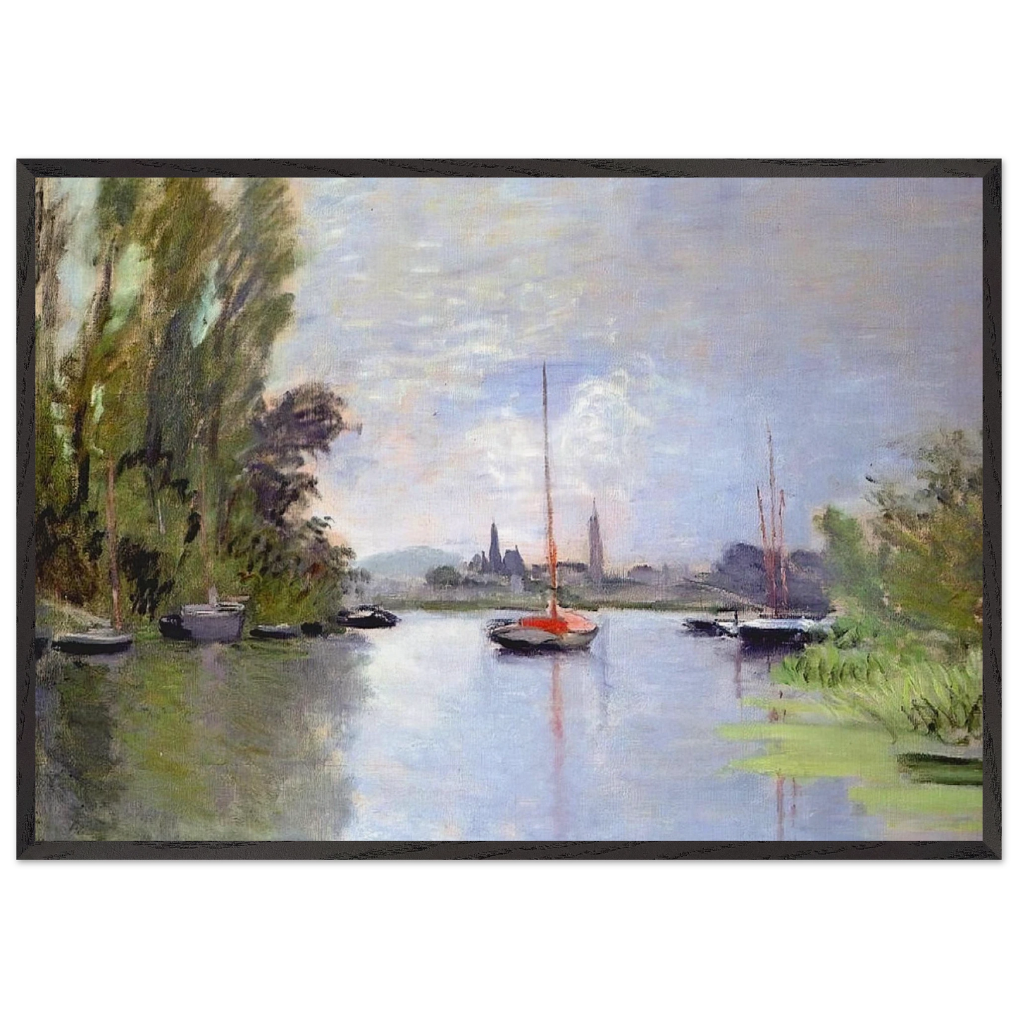 Argenteuil Seen from the Small Arm of the Seine - claude monet 70x100 cm / 28x40 inches Framed Art Print – Black Wooden Frame