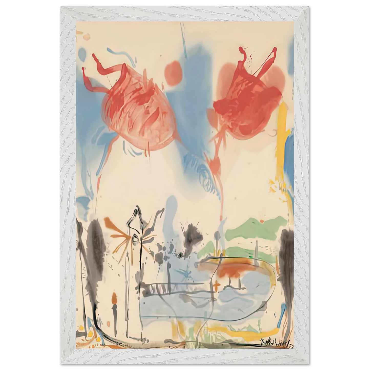 Helen Frankenthaler - Round Trip, 1957- Wall Art - 60x80 cm / 24x32 inches - Premium Wooden Framed Poster With Fine Art Paper-canvas - Wood frame