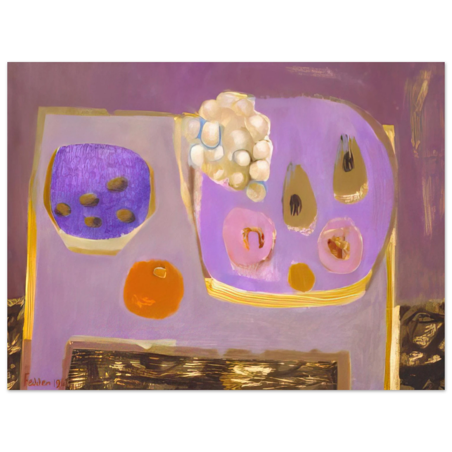 Mary Fedden - Mauve Still Life - 1968 75x100 cm / 30x40inches Fine Art Poster