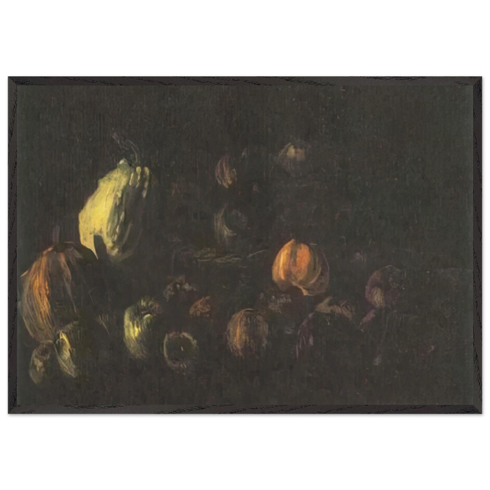 Still life with a basket of apples and two pumpkins - Vincent van Gogh 70x100 cm / 28x40 inches Framed Art Print – Black Wooden Frame