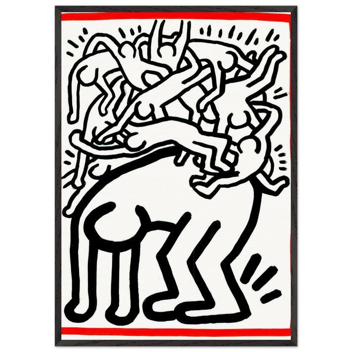 FIGHT AIDS WORLDWIDE 1990 N1 - Keith Haring 70x100 cm / 28x40 inches Framed Art Print – Black Wooden Frame