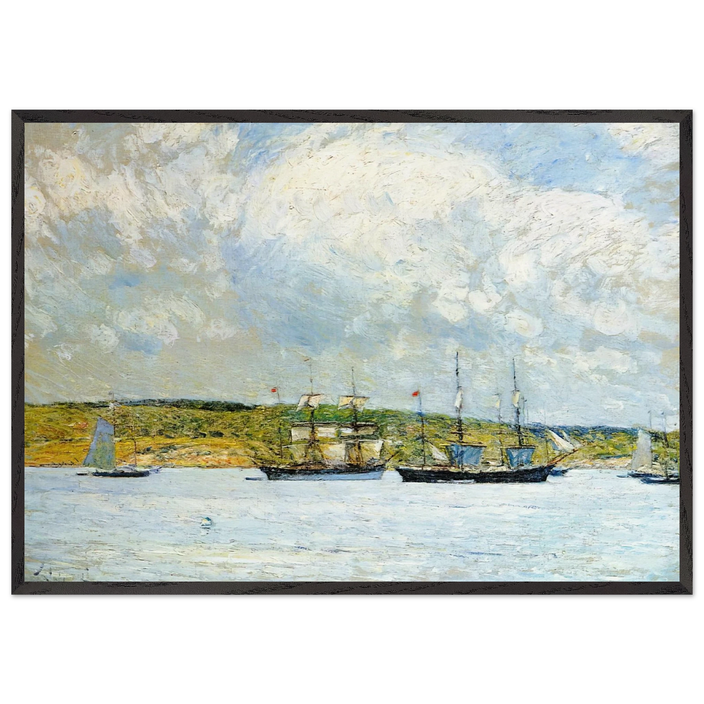 A Parade of Boats - Childe Hassam 70x100 cm / 28x40 inches Framed Art Print – Black Wooden Frame