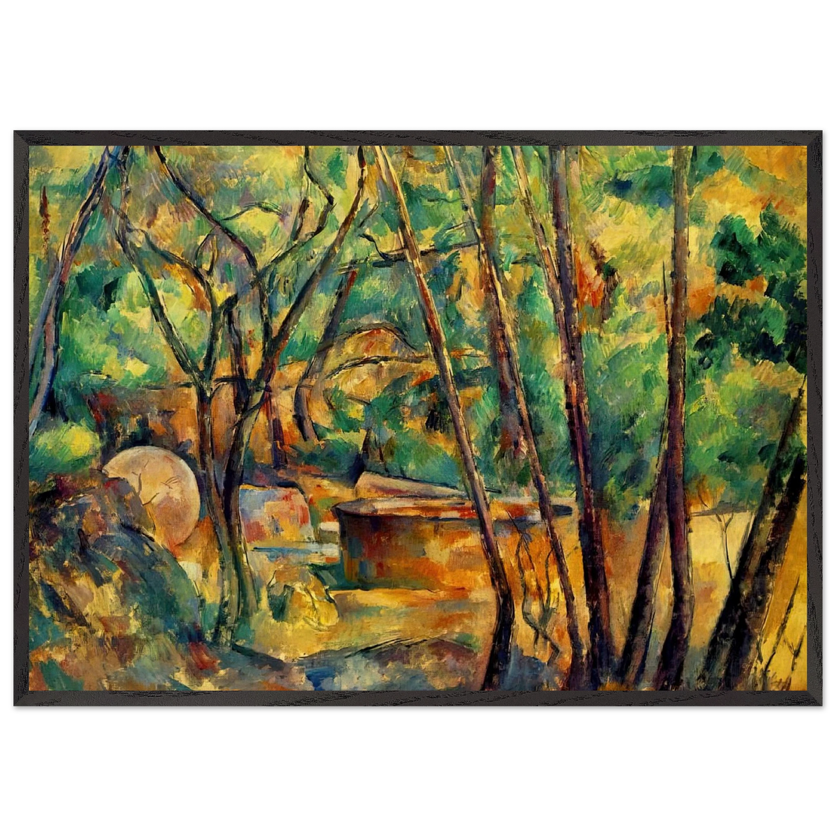 Millstone and Cistern Under Trees - Paul Cezanne 70x100 cm / 28x40 inches Framed Art Print – Black Wooden Frame