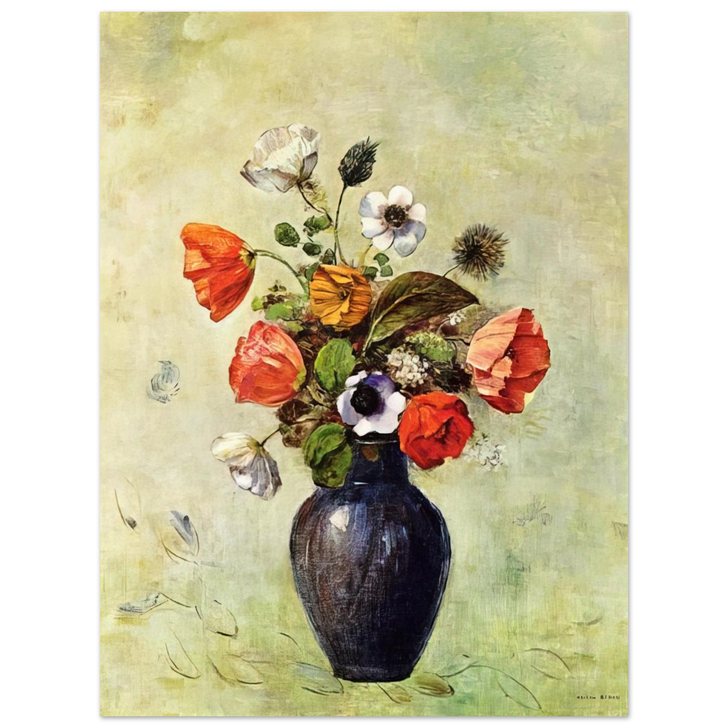 Odilon Redon - ANEMONES AND POPPIES IN A VASE 75x100 cm / 30x40inches Fine Art Poster