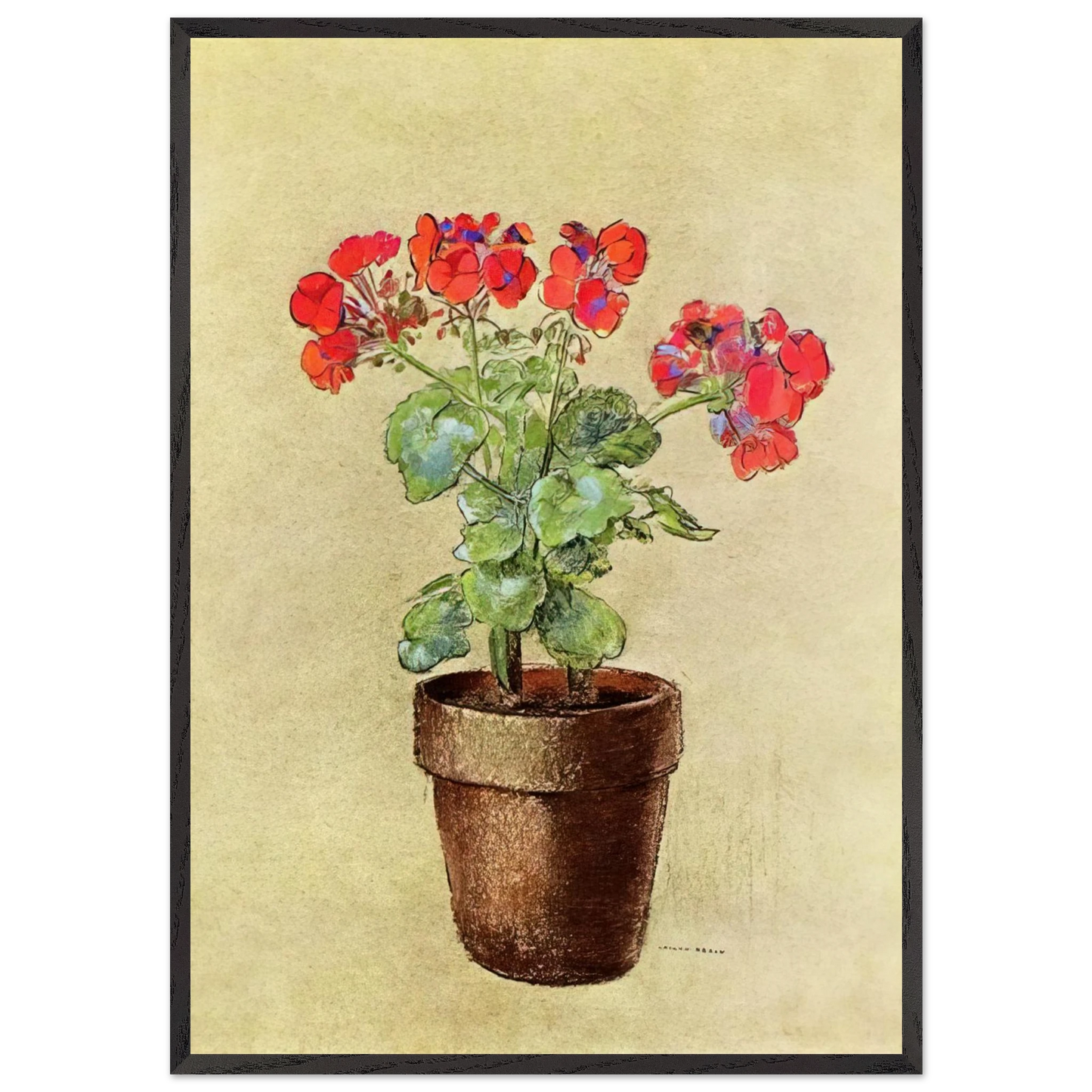GERANIUMS 1902 - Odilon Redon 70x100 cm / 28x40 inches Framed Art Print – Black Wooden Frame
