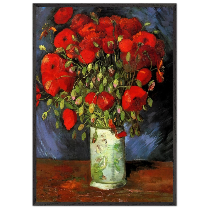 Vase with Red Poppies - Vincent van Gogh 70x100 cm / 28x40 inches Framed Art Print – Black Wooden Frame