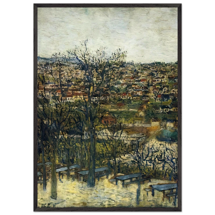 BENCHES AT MONTMAGNY VAL D OISE - Maurice Utrillo 70x100 cm / 28x40 inches Framed Art Print – Black Wooden Frame