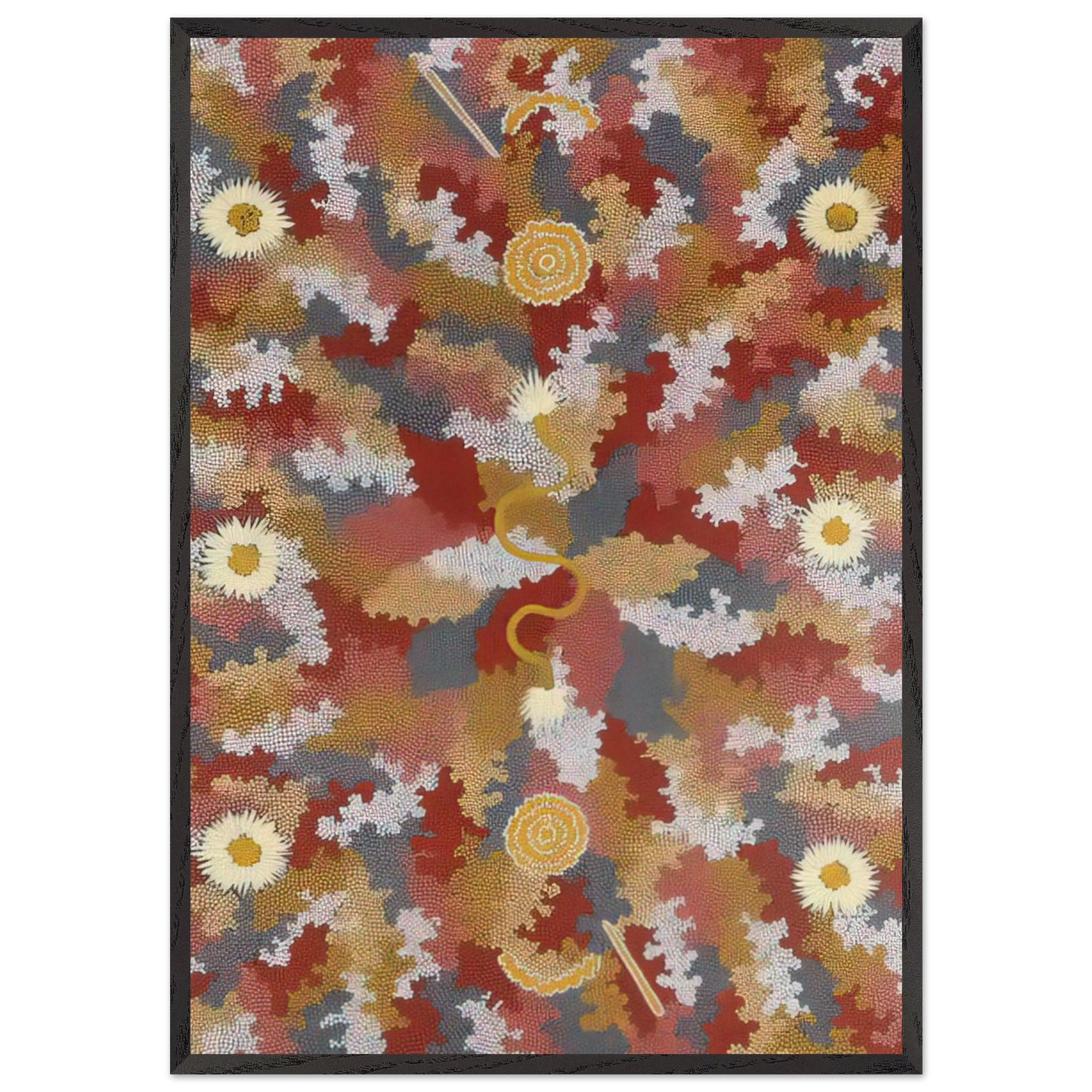 Mens Corroborie - 1990 - Clifford Possum Tjapaltjarri 70x100 cm / 28x40 inches Framed Art Print – Black Wooden Frame