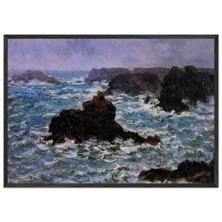 Belle-Ile Rain Effect - claude monet 70x100 cm / 28x40 inches Framed Art Print – Black Wooden Frame