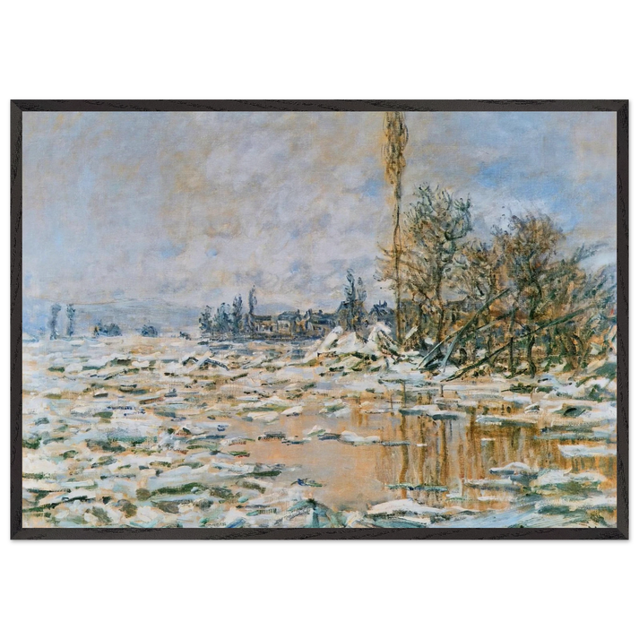 Breakup of Ice Lavacourt Grey Weather - claude monet 70x100 cm / 28x40 inches Framed Art Print – Black Wooden Frame