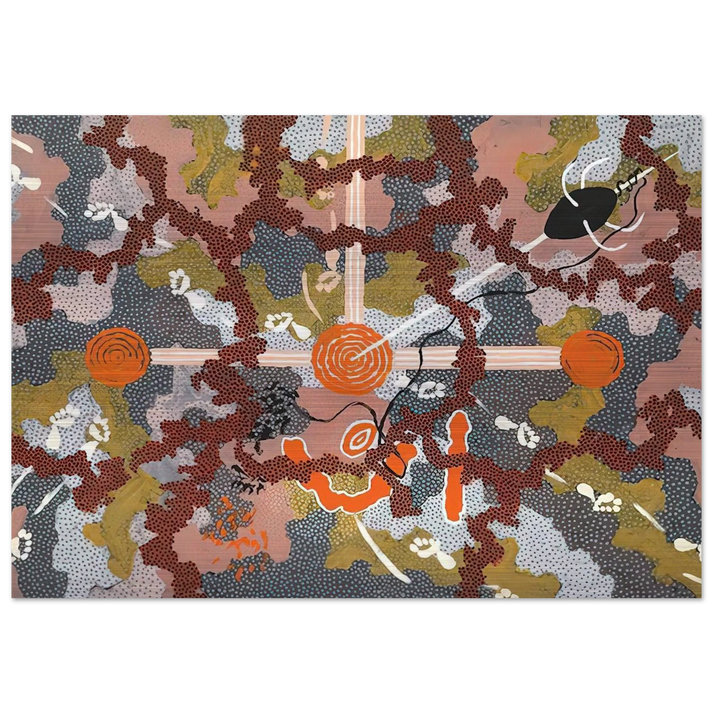 Ngarlu Love Story - 1993 - Clifford Possum Tjapaltjarri Brushed Aluminum Print - 70x100 cm / 28x40 inches | Clifford Possum Tjapaltjarri Aluminum Print | Clifford Possum Tjapaltjarri Prints