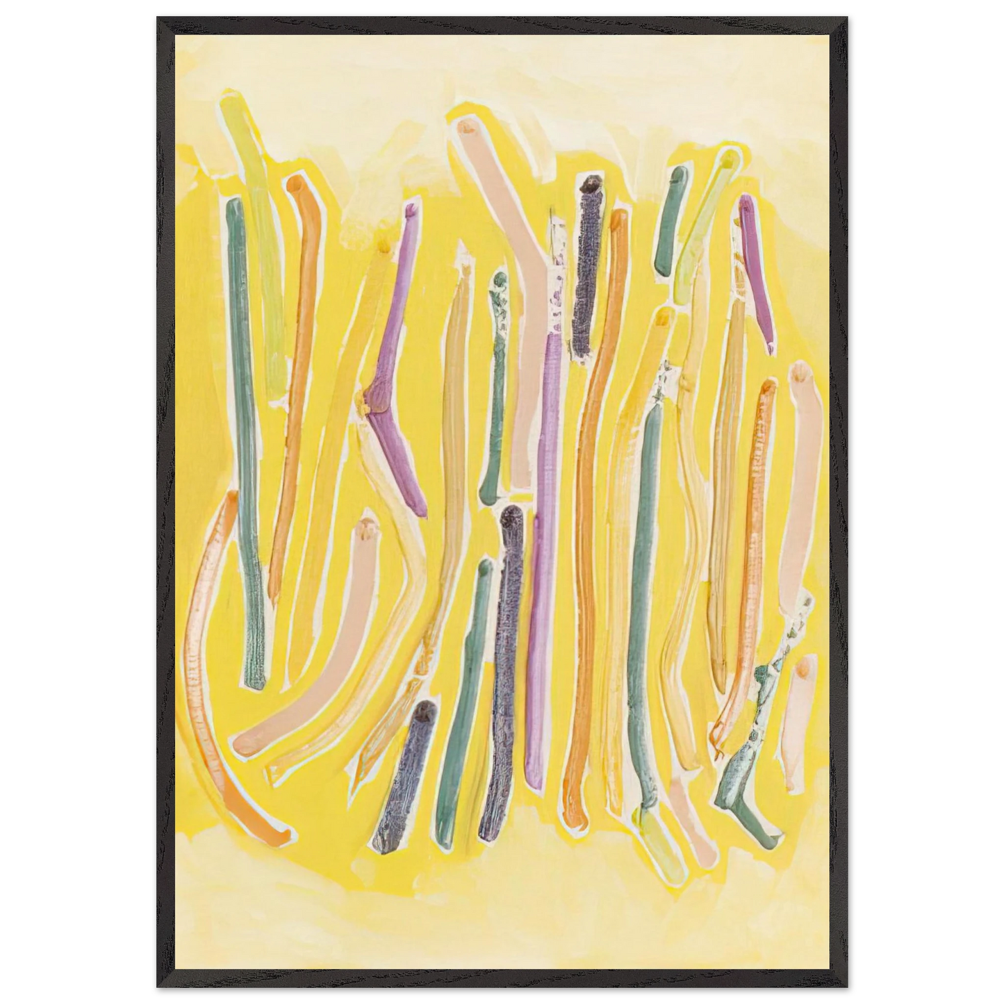 Yellow Line Painting - 1973 - Ronnie Landfield 70x100 cm / 28x40 inches Framed Art Print – Black Wooden Frame