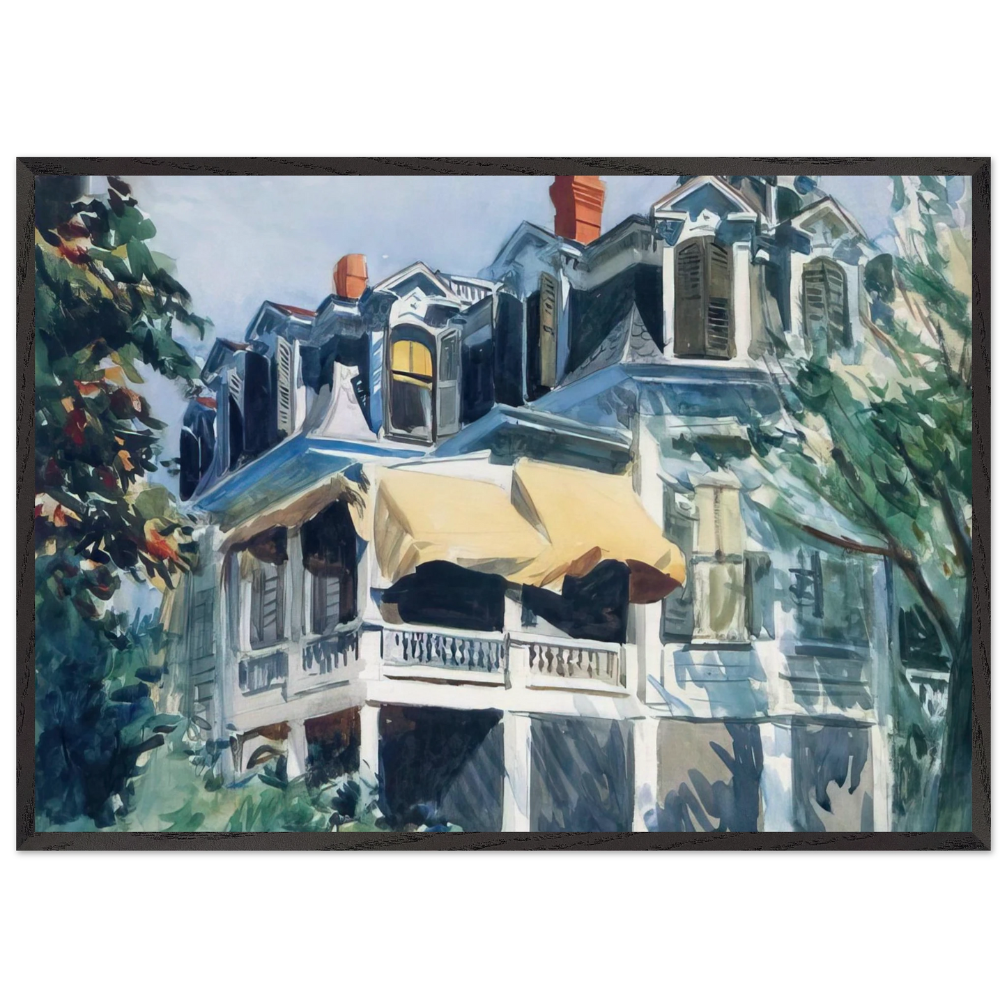 The Mansard Roof - Edward Hopper 70x100 cm / 28x40 inches Framed Art Print – Black Wooden Frame