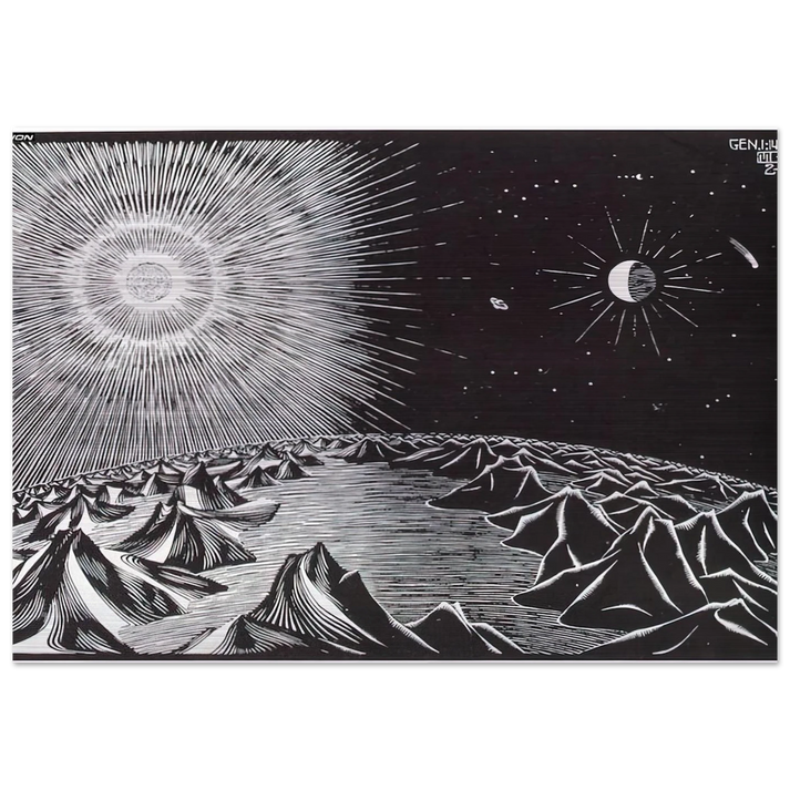 THE 4TH DAY OF THE CREATION - MC Escher Brushed Aluminum Print - 70x100 cm / 28x40 inches | MC Escher Aluminum Print | MC Escher Prints | Maurits Cornelis Escher Prints