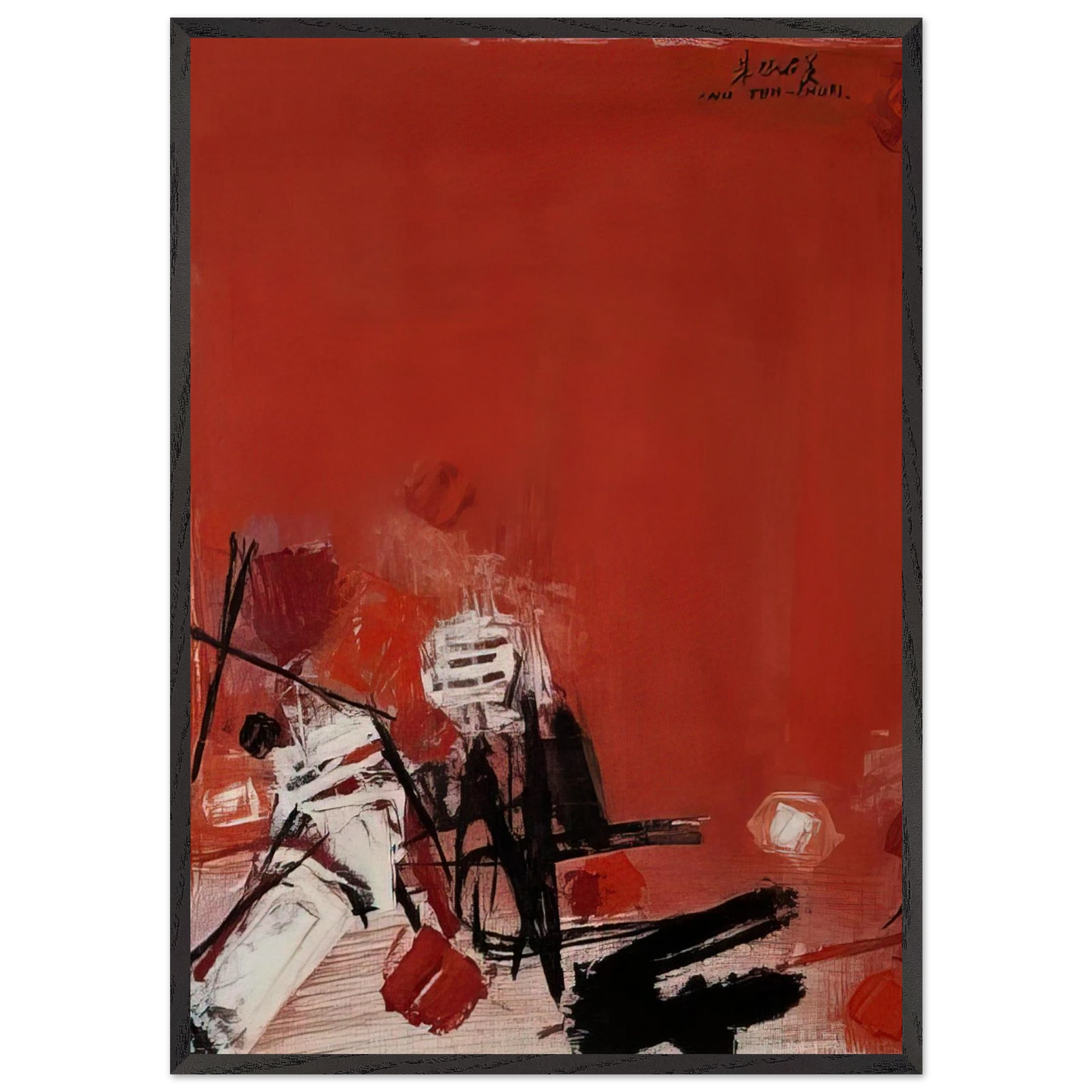 COMPOSITION ROUGE - Chu teh Chun 70x100 cm / 28x40 inches Framed Art Print – Black Wooden Frame