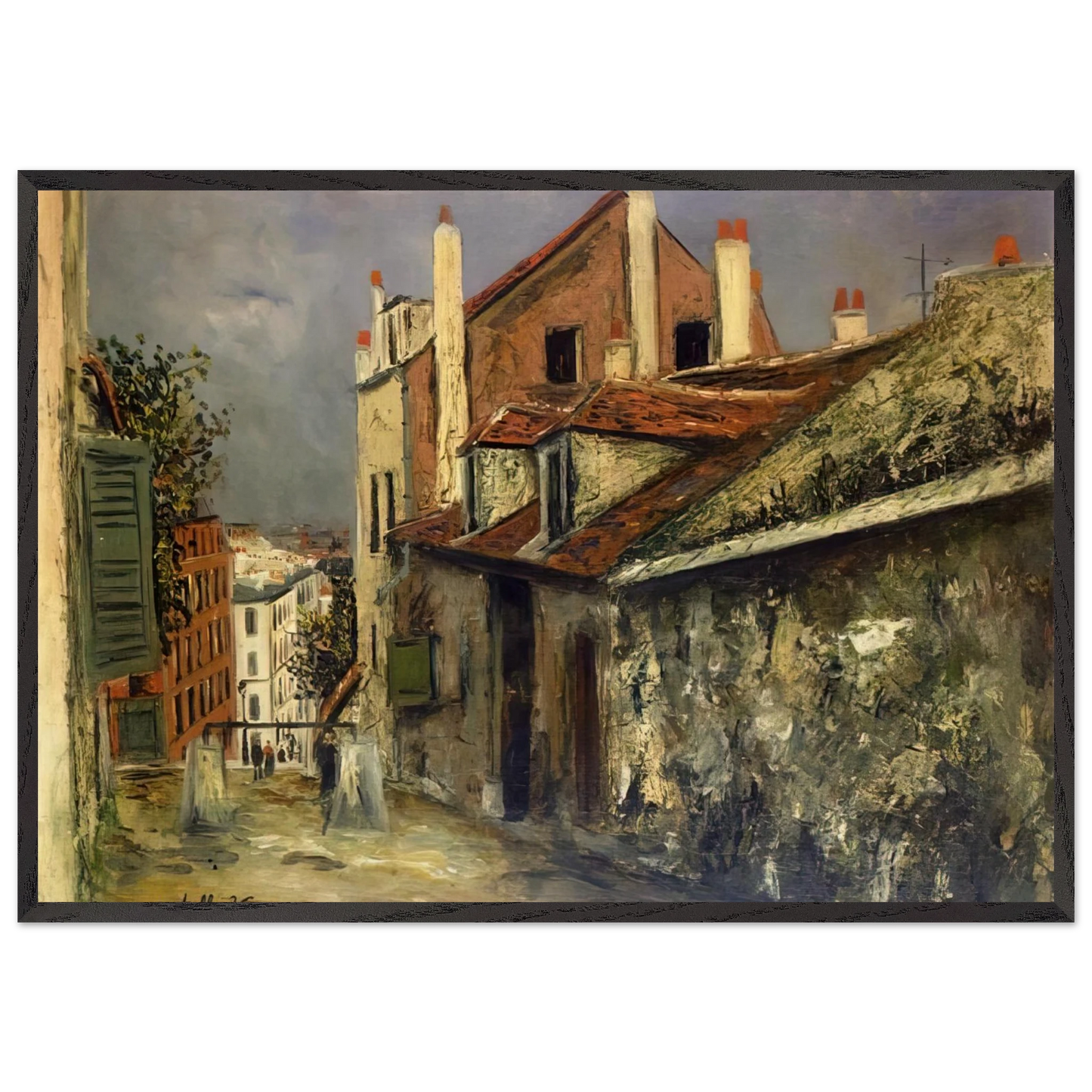 THE HOUSE OF MIMI PINSON IN MONTMARTRE - Maurice Utrillo 70x100 cm / 28x40 inches Framed Art Print – Black Wooden Frame