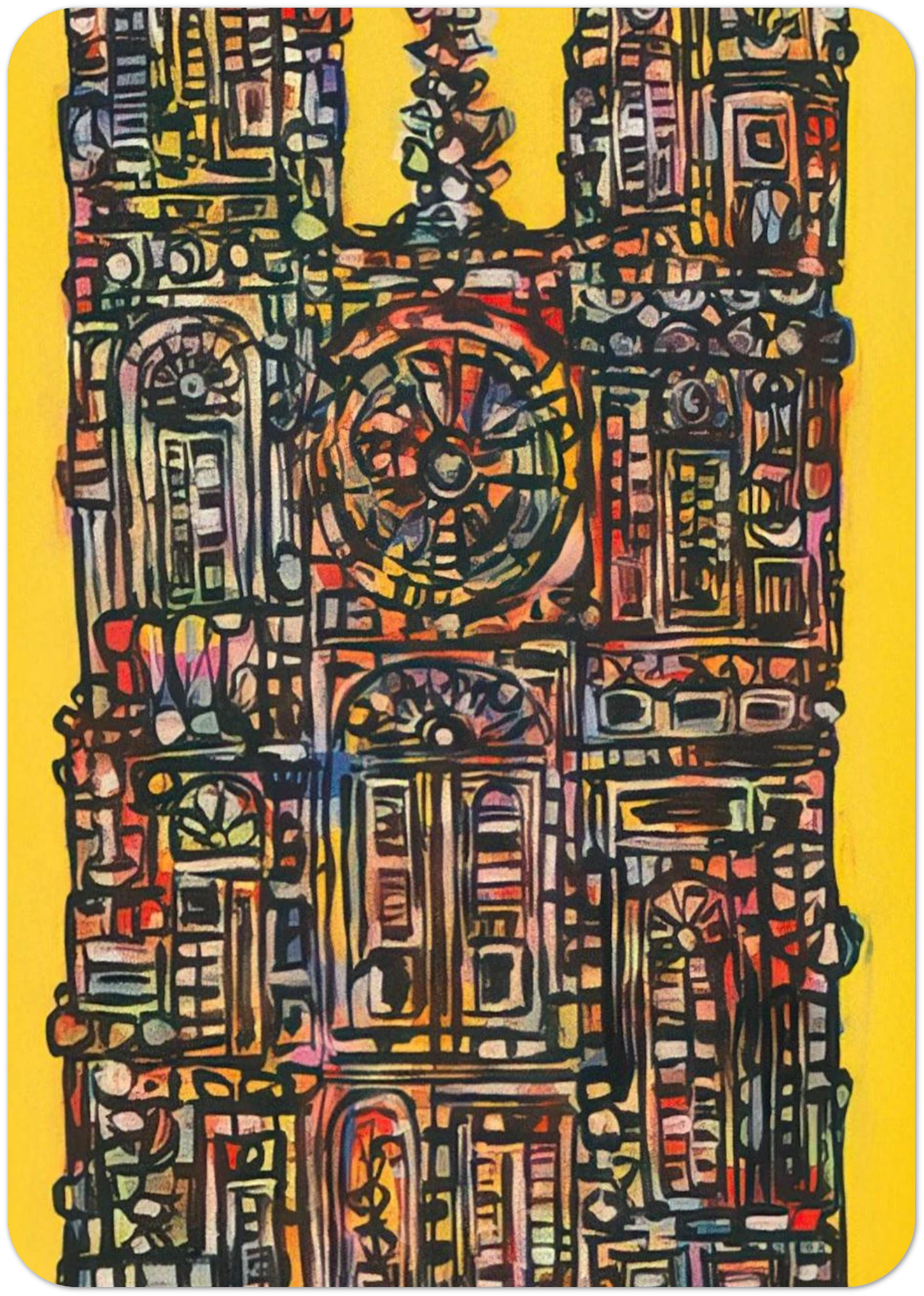 CATHEDRAL IN YELLOW 1961 By Rene Portocarrero Pack of 10 Post Cards | Rene Portocarrero Post Cards | A6 (10.5 x 14.8 cm) - 4.1 x 5.8 inches