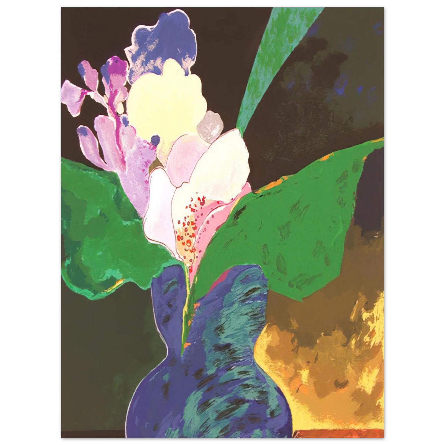 Aldemir Martins - Blue Vase With Flowers - 2002 75x100 cm / 30x40inches Fine Art Poster