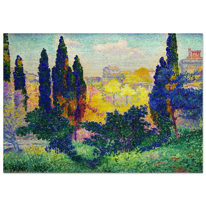 The Cypresses at Cagnes - Henri-Edmond Cross Brushed Aluminum Print - 70x100 cm / 28x40 inches | Henri-Edmond Cross Aluminum Print | Henri-Edmond Cross Prints