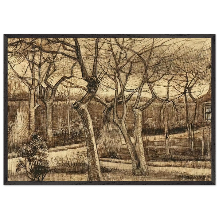 The Vicarage Garden - Vincent van Gogh 70x100 cm / 28x40 inches Framed Art Print – Black Wooden Frame