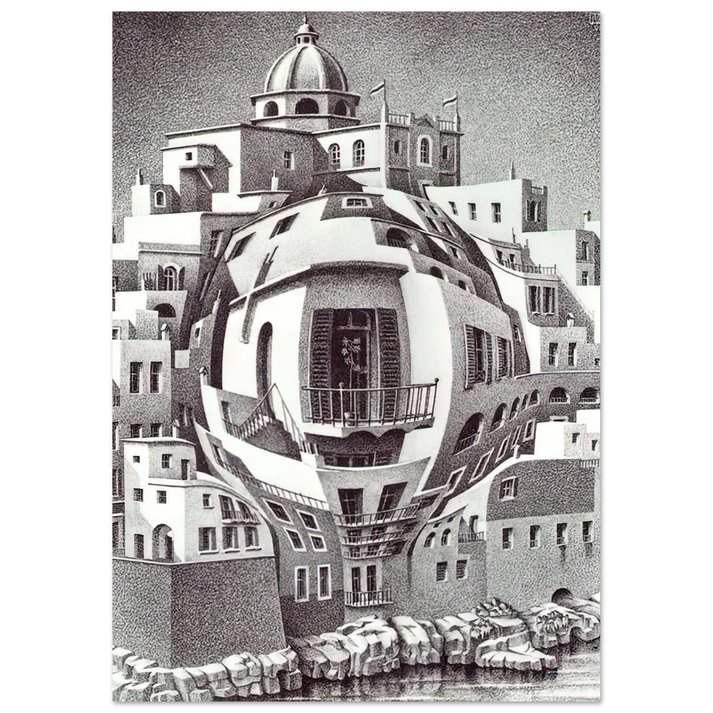 MC Escher - BALCONY Wall Art - 60x80 cm / 24x32 inches - Premium Wooden Framed Poster With Fine Art Paper-canvas - Wood frame
