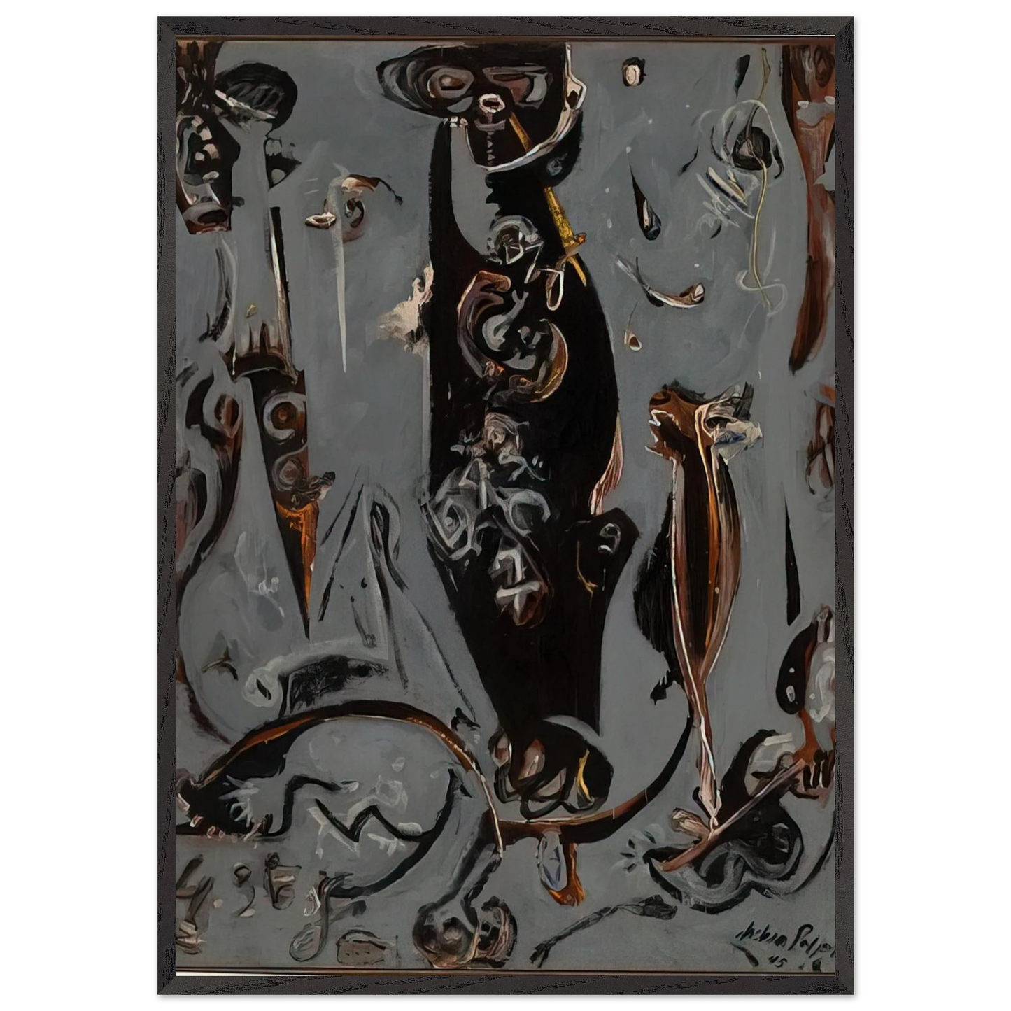 TOTEM LESSON 2 1945 - Jackson Pollock 70x100 cm / 28x40 inches Framed Art Print – Black Wooden Frame