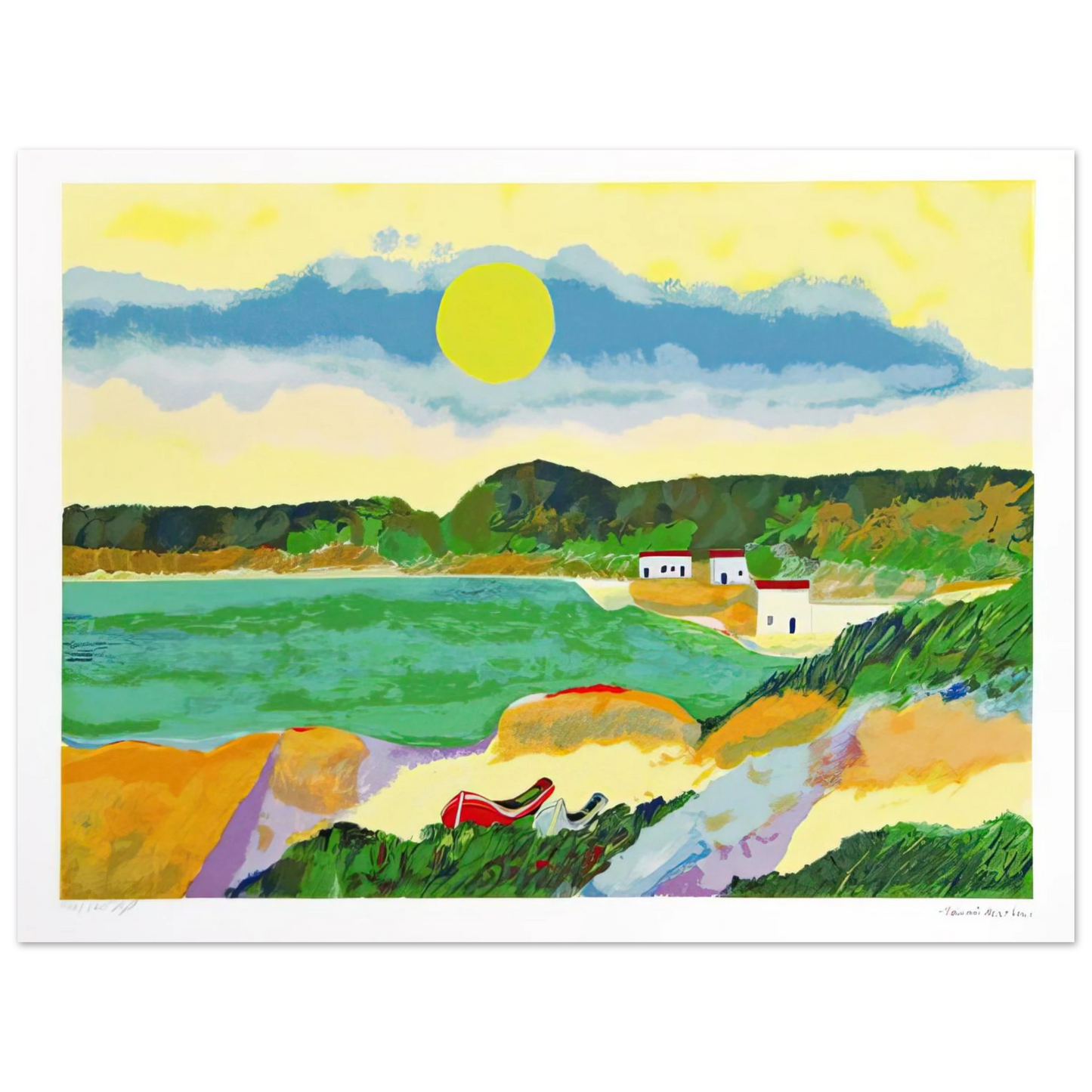 Aldemir Martins - Marinha Com Casas - Post-Impressionism 75x100 cm / 30x40inches Fine Art Poster