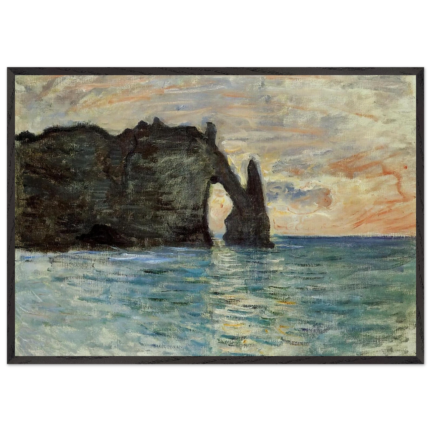 The Manneport Cliff at Etretat - claude monet 70x100 cm / 28x40 inches Framed Art Print – Black Wooden Frame