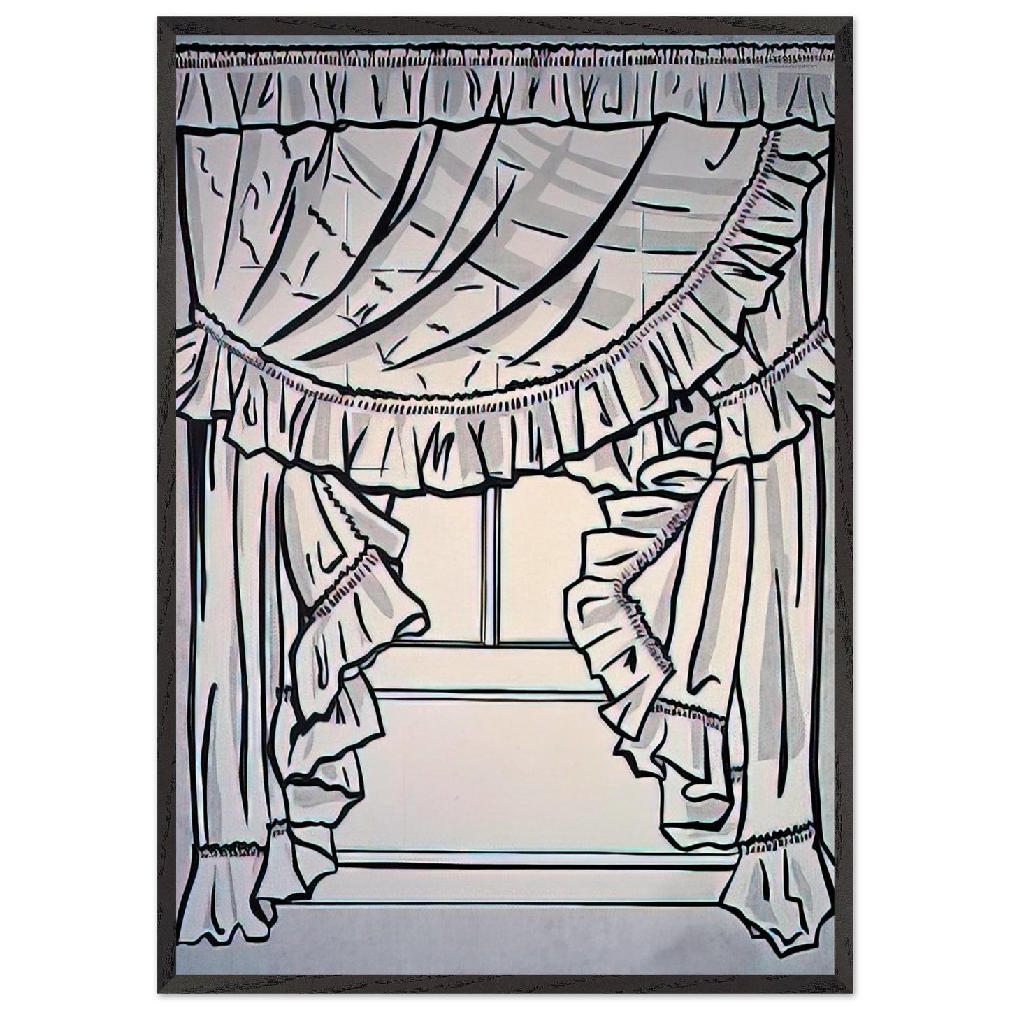 CURTAINS 1962 - Roy Lichtenstein 70x100 cm / 28x40 inches Framed Art Print – Black Wooden Frame
