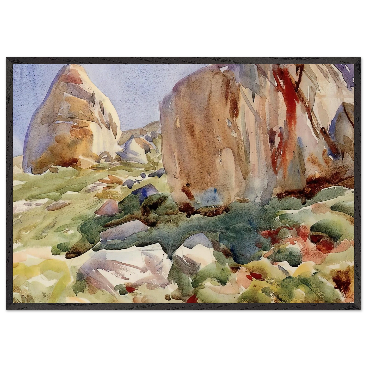 The Simplon Large Rocks - John Singer Sargent 70x100 cm / 28x40 inches Framed Art Print – Black Wooden Frame
