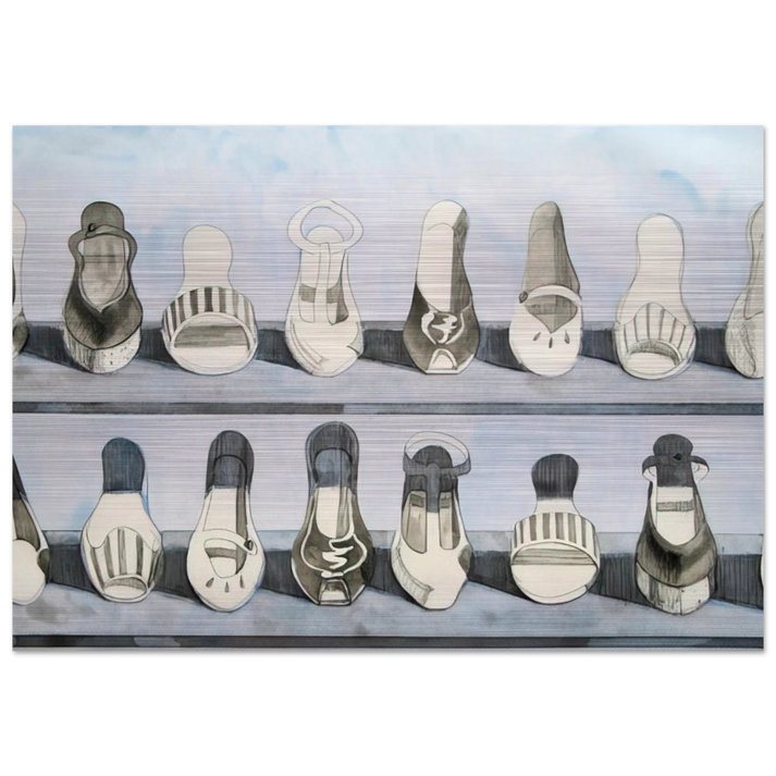 Shoe Rows - 1975 - Wayne Thiebaud Brushed Aluminum Print - 70x100 cm / 28x40 inches | Wayne Thiebaud Aluminum Print | Wayne Thiebaud Prints
