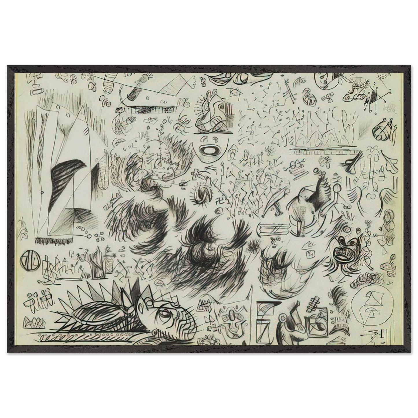 SHEET OF STUDIES 1941 - Jackson Pollock 70x100 cm / 28x40 inches Framed Art Print – Black Wooden Frame