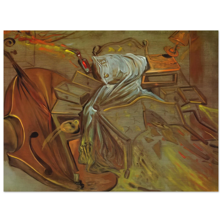 Salvador Dali - BED AND TWO BEDSIDE TABLES FEROCIOUSLY ATTACKING A CELLO 75x100 cm / 30x40inches Fine Art Poster