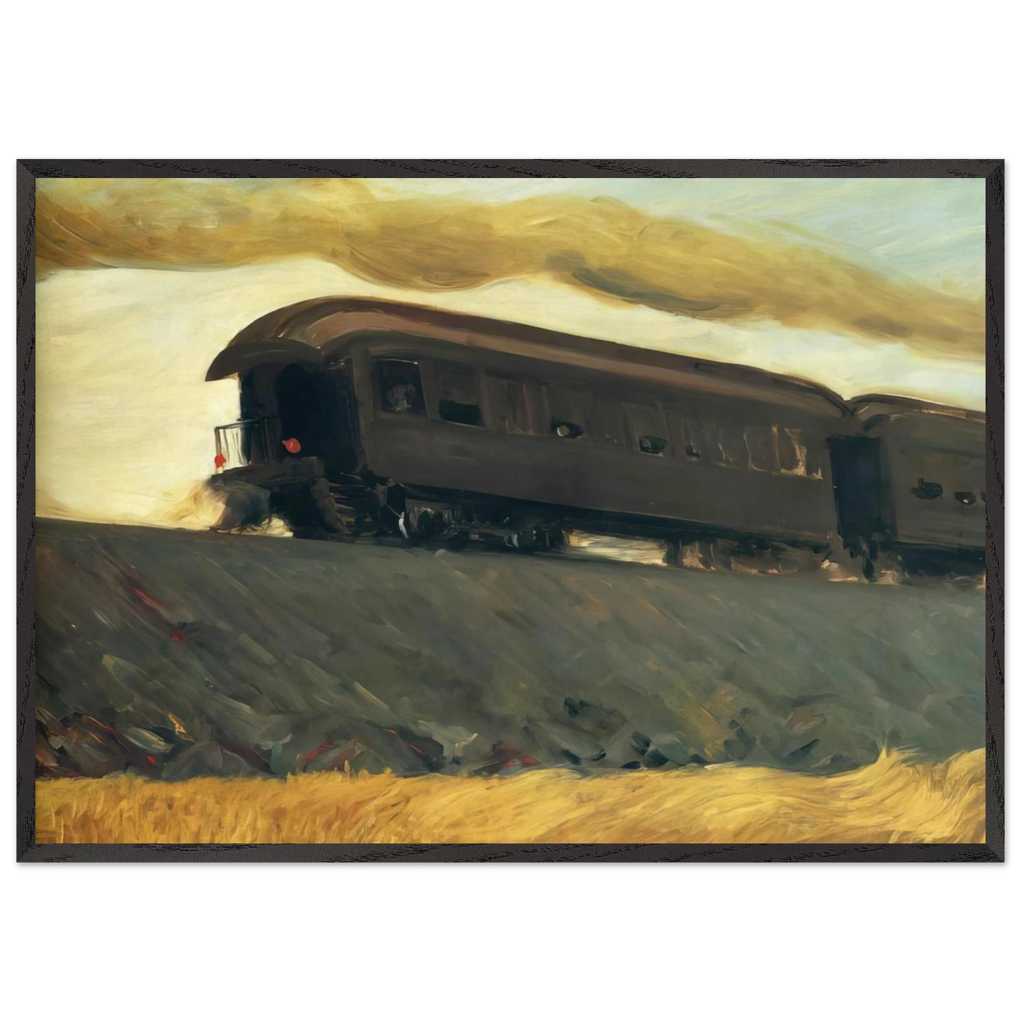 Railroad Train - Edward Hopper 70x100 cm / 28x40 inches Framed Art Print – Black Wooden Frame