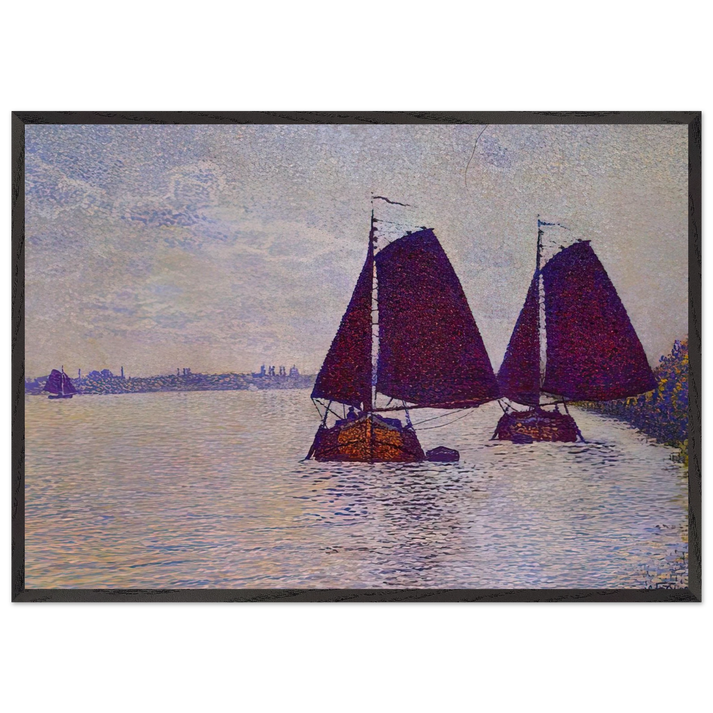 BARGES ON THE RIVER SCHELDT 1892 - Theo van Rysselberghe 70x100 cm / 28x40 inches Framed Art Print – Black Wooden Frame
