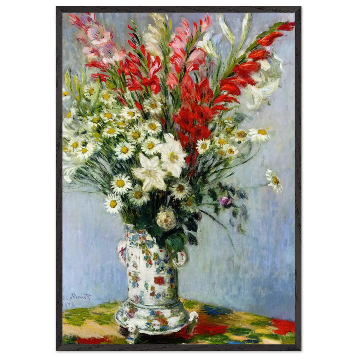 Bouquet of Gadiolas Lilies and Dasies - claude monet 70x100 cm / 28x40 inches Framed Art Print – Black Wooden Frame