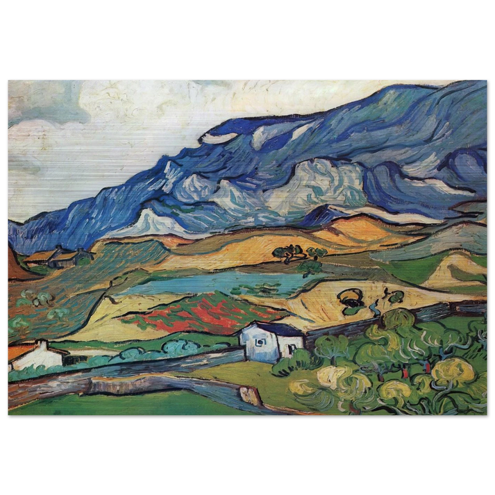 Les Alpilles, Mountain Landscape near South-Reme - Vincent van Gogh Brushed Aluminum Print - 70x100 cm / 28x40 inches | Vincent van Gogh Aluminum Print | Vincent van Gogh Prints
